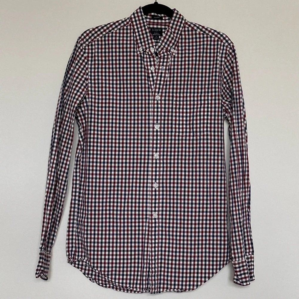 J.Crew Mens Lightweight Shirt Button Down Long Sleeve Gingham Checkered Sz S‎